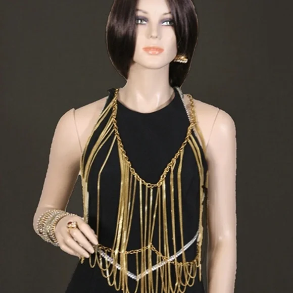 NEW Vintage Long Elegant Gold Layered Necklace Body Chain Jewelry Bohemian Hippy - Picture 4 of 5